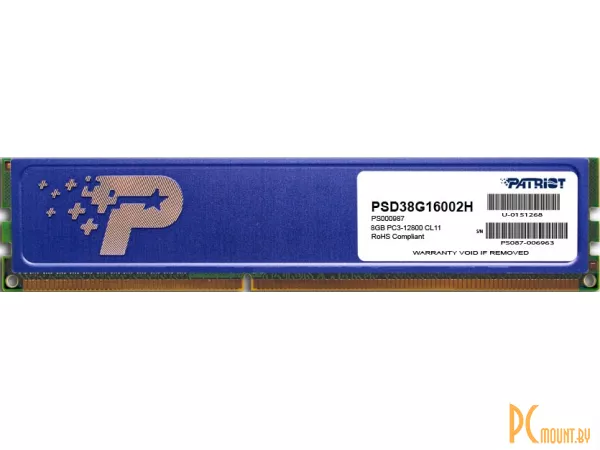 Память оперативная DDR3, 8GB, PC12800 (1600MHz), Patriot PSD38G16002H
